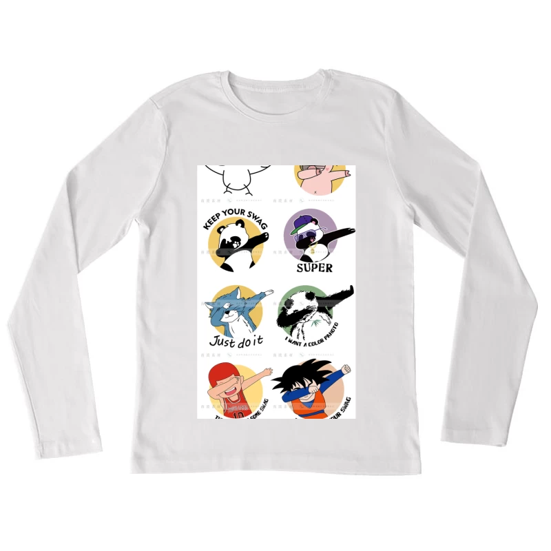 Lustige Cartoon-Charaktere beim Dab-Tanz Damen Langarm T-Shirt