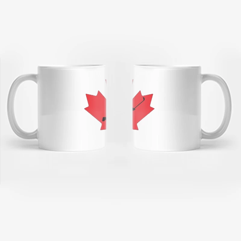 Canadian Hockey Player Silhouette on Red Maple Leaf Coffee Mug