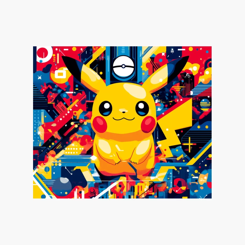 Vibrant Pikachu: Pokemon Icon in Abstract Geometric World Cotton Tote Bag