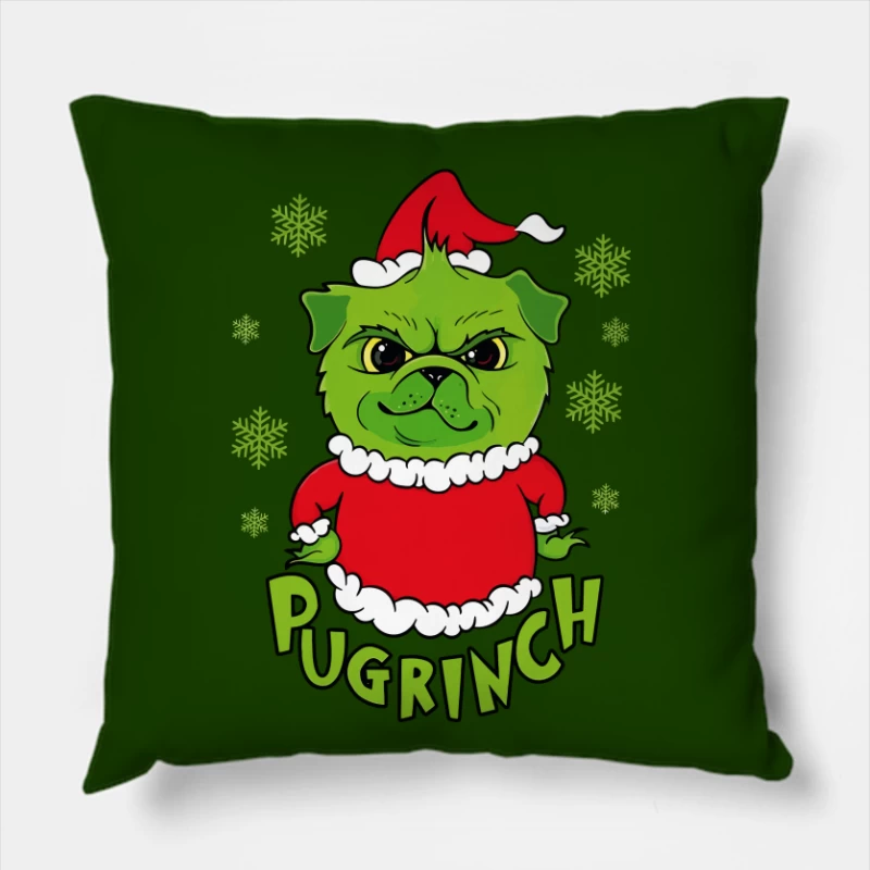 Pugrinch: Grumpy Holiday Cheer Throw Pillow