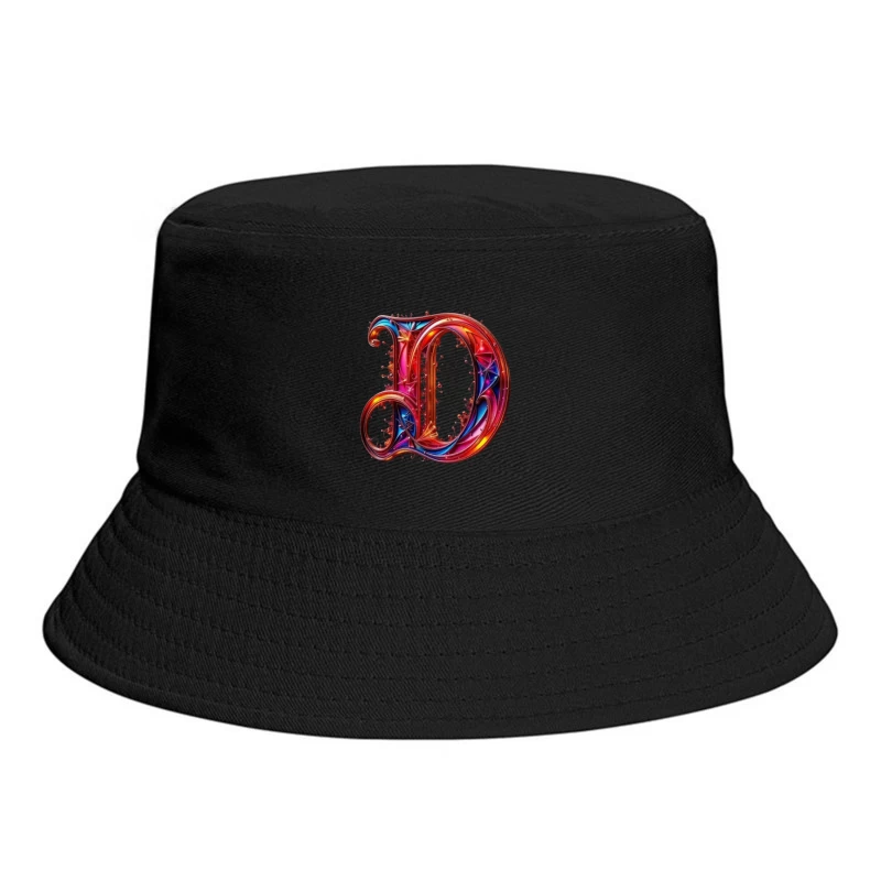 Ornate Gothic Letter D with Vibrant Red and Blue Design Bucket Hat