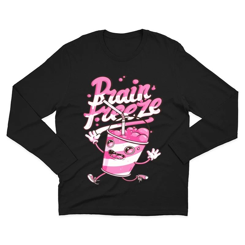 Fun Cute Cartoon Drink with Brain Freeze Male Long Sleeve T-Shirt