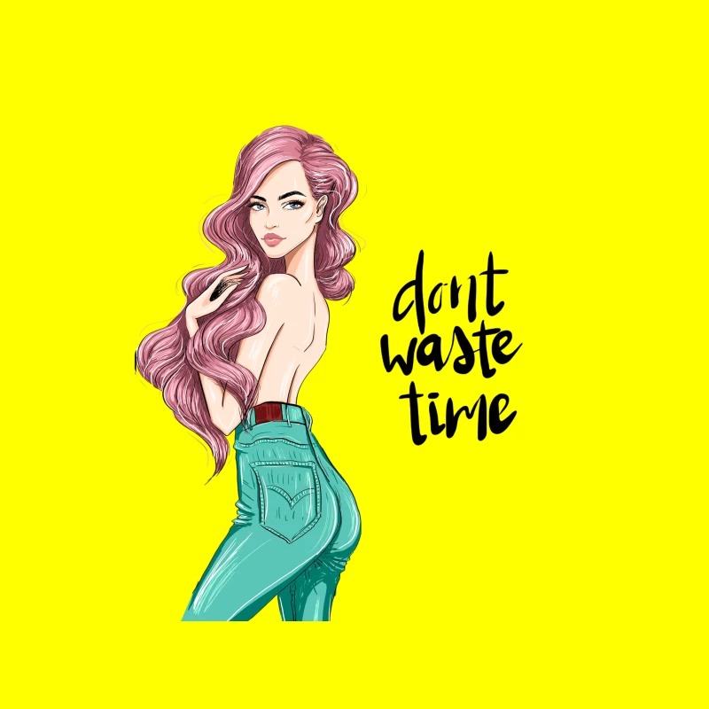 Stylish Woman Illustration with Pink Hair Tapestry