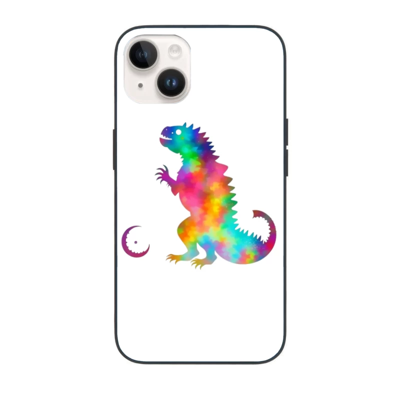 Rainbow Watercolor T-Rex Silhouette iPhone Case