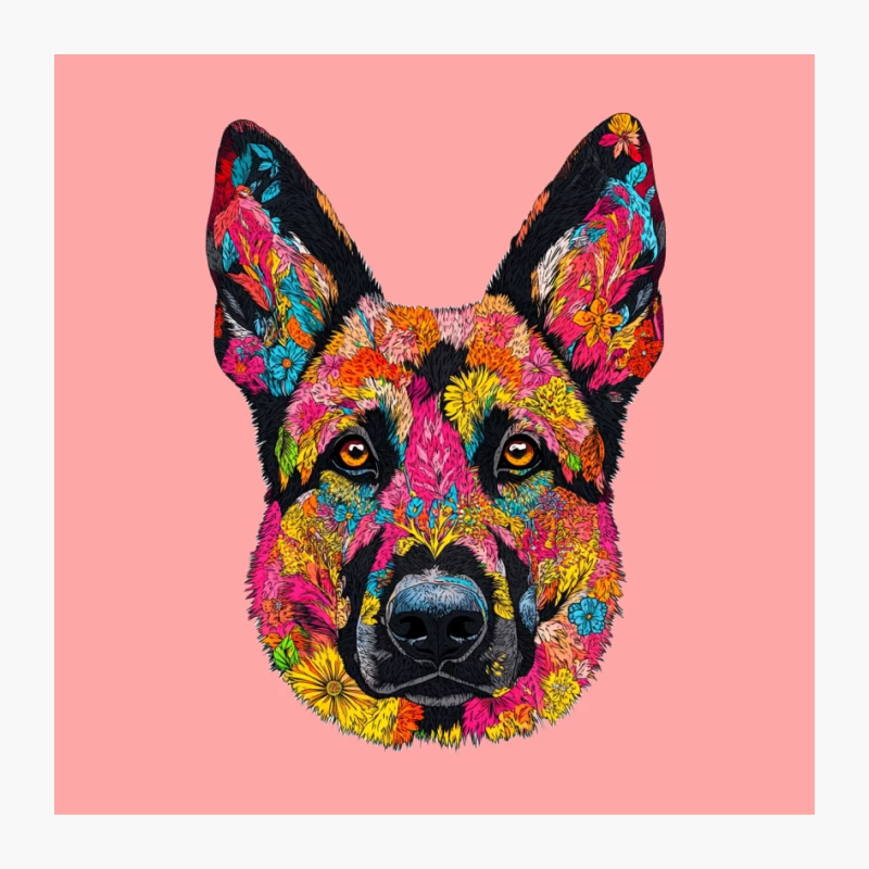 Psychedelic Floral German Shepherd Portrait Pin