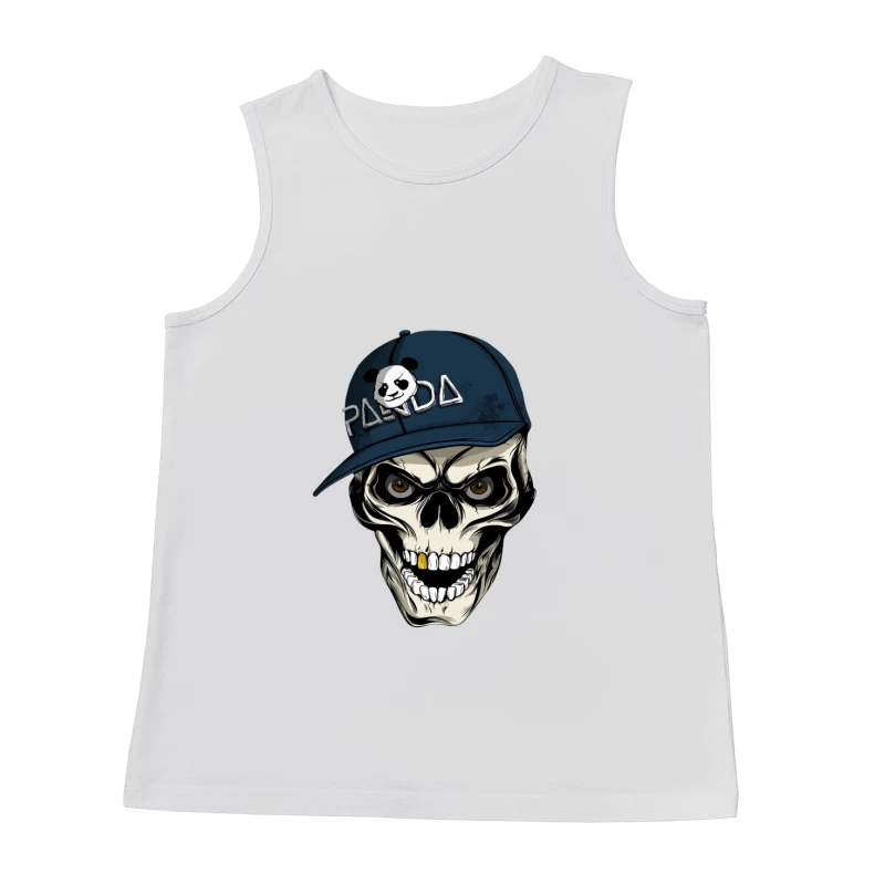 Skull with Panda Cap Graphic Illustration Male Tank Top