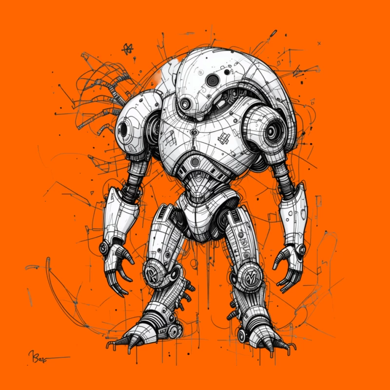 Futuristic Mechanical Robot Illustration Pin