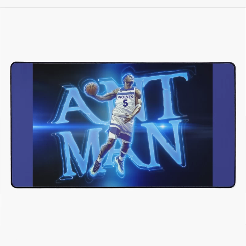 Minnesota Timberwolves Player in Dynamic Neon Blue Basketball Art Desk Mat