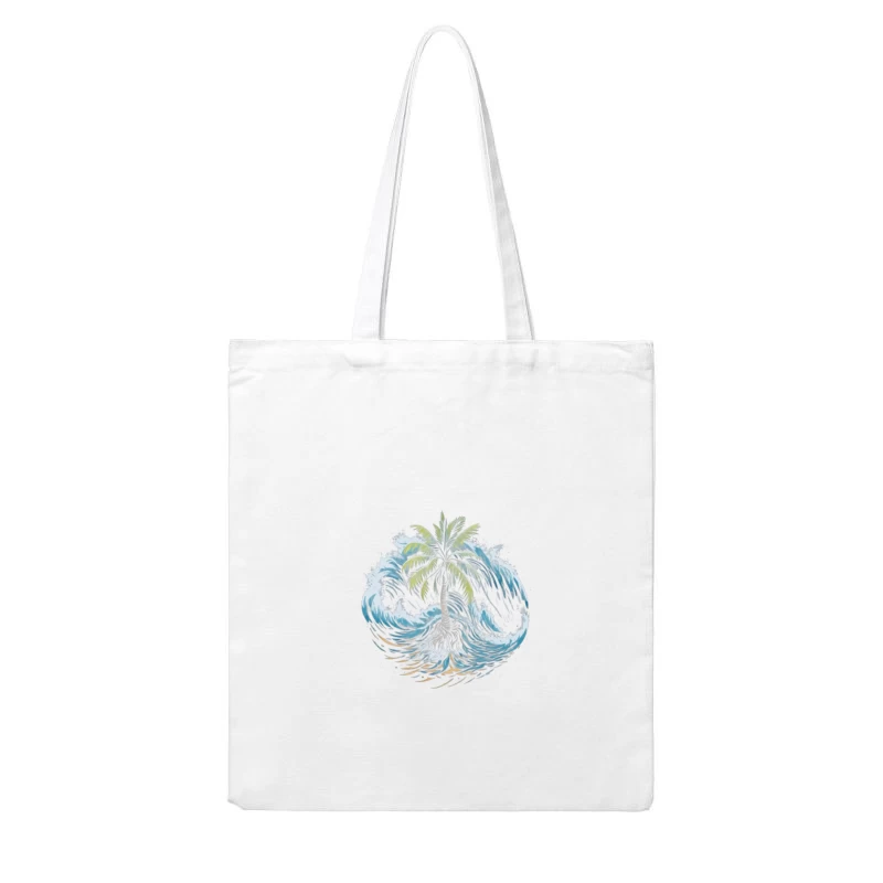 Tropical Island Wave Design Cotton Tote Bag