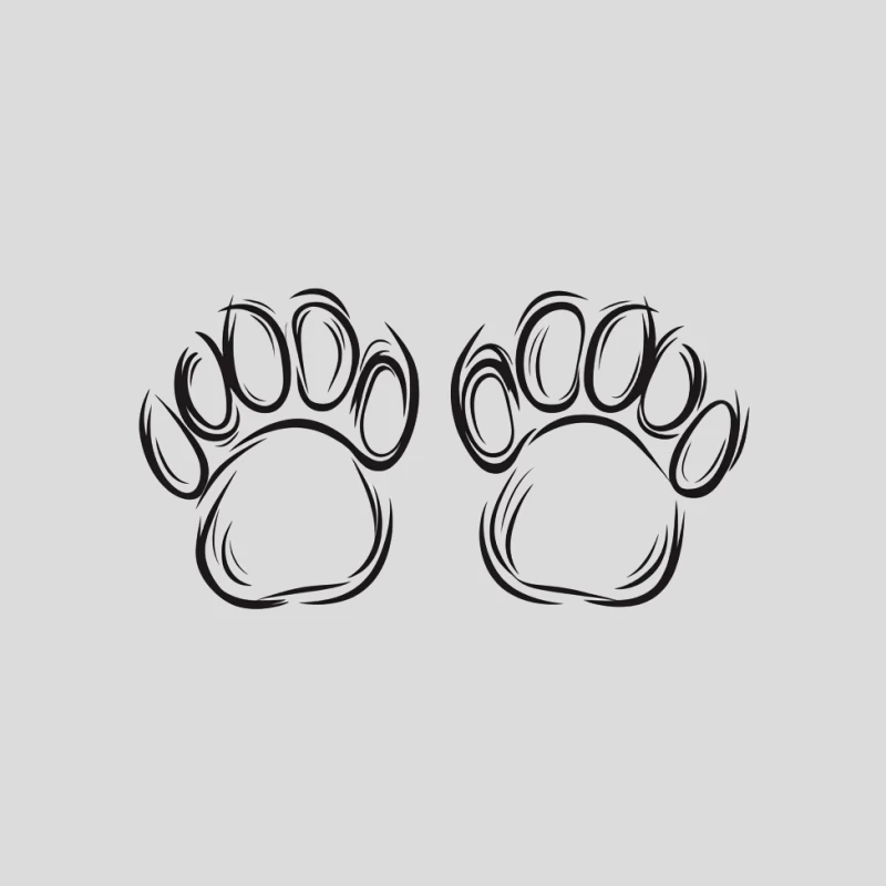 Sketched Bear Paw Prints: Wildlife Illustration in Black and White Baseball Cap