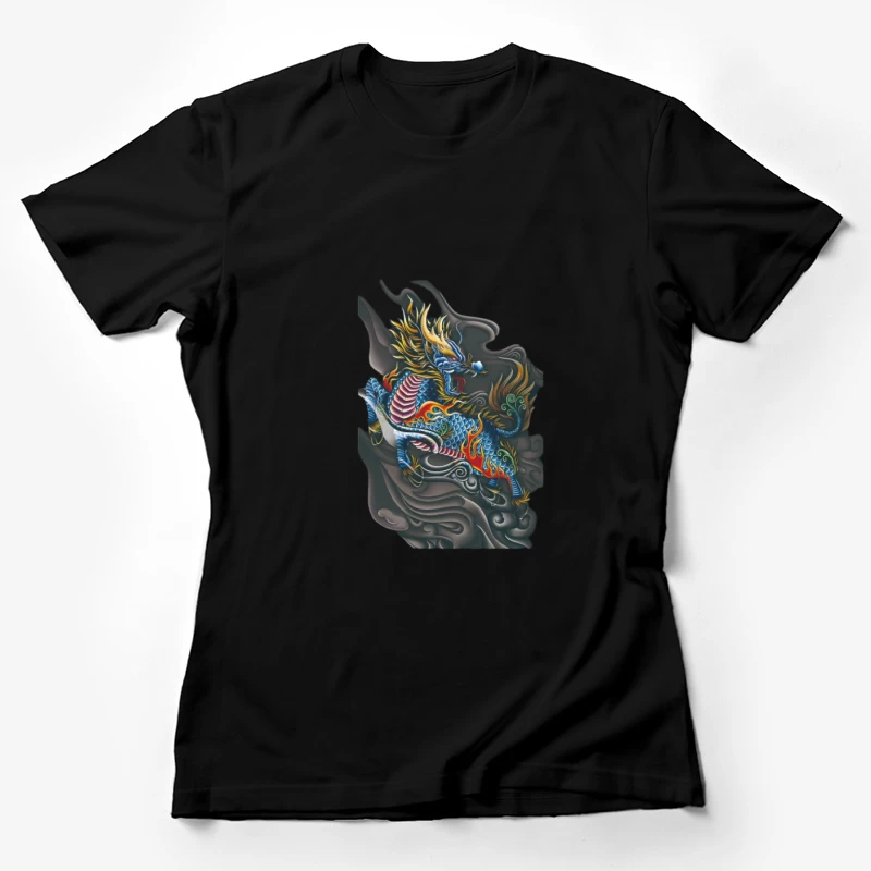 Drachenkunstwerk mit bunten Flammen Damen T-Shirt