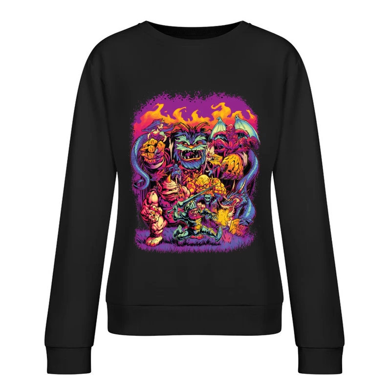 Epic Fantasy Battle with Colorful Monsters Female Pullover Sweatshirt