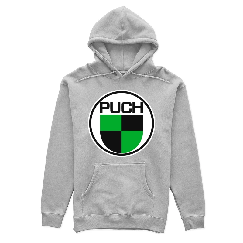 Vintage Puch Motorcycle Company Logo with Green and Black Shield Design Female Pullover Hoodie