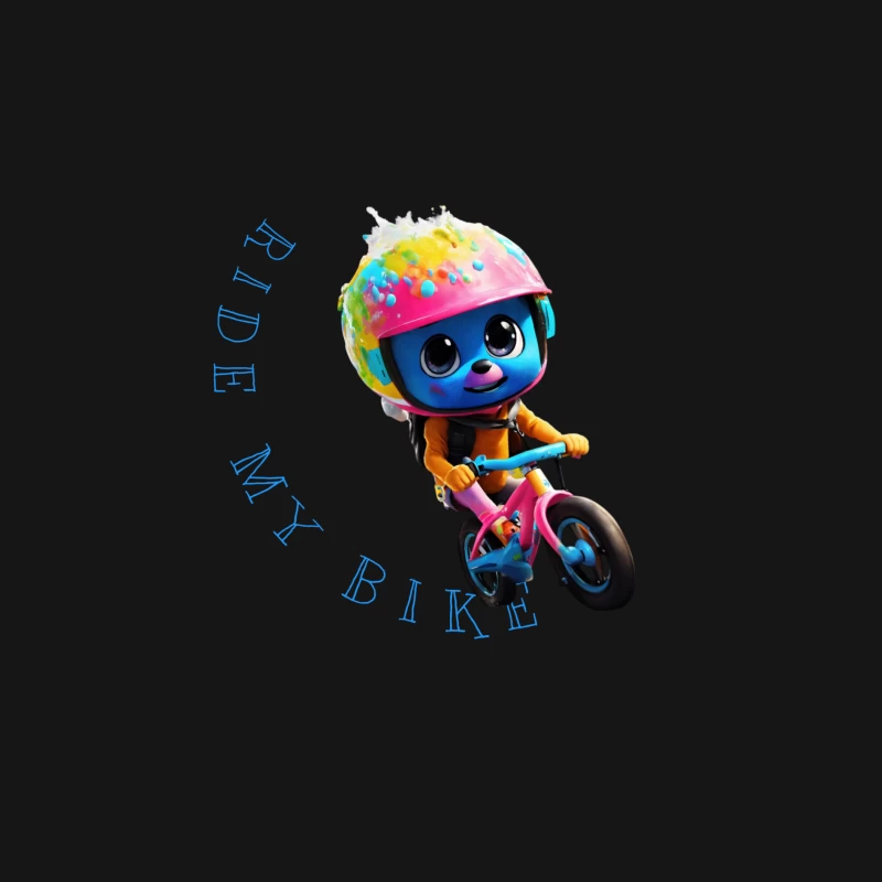 Cute Blue Animated Character Riding Colorful Bike with Safety Helmet Male Long Sleeve T-Shirt