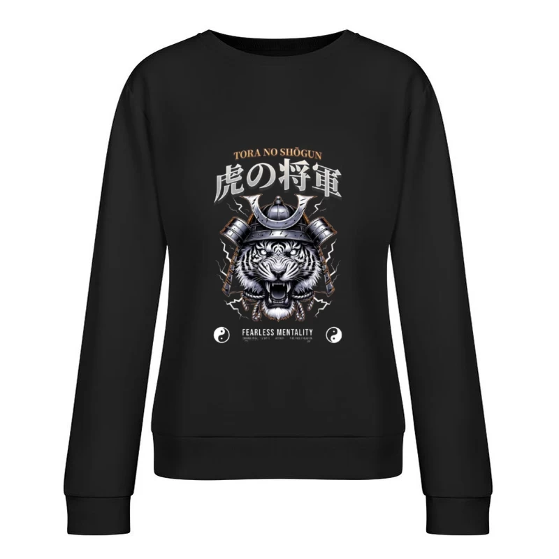 Japanese Samurai Tiger with Traditional Helmet Art Female Pullover Sweatshirt