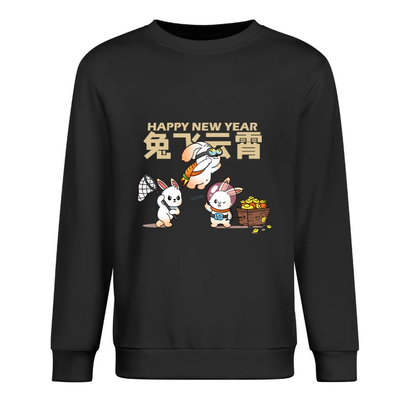 Neujahr mit niedlichen Hasen Herren Pullover Sweatshirt