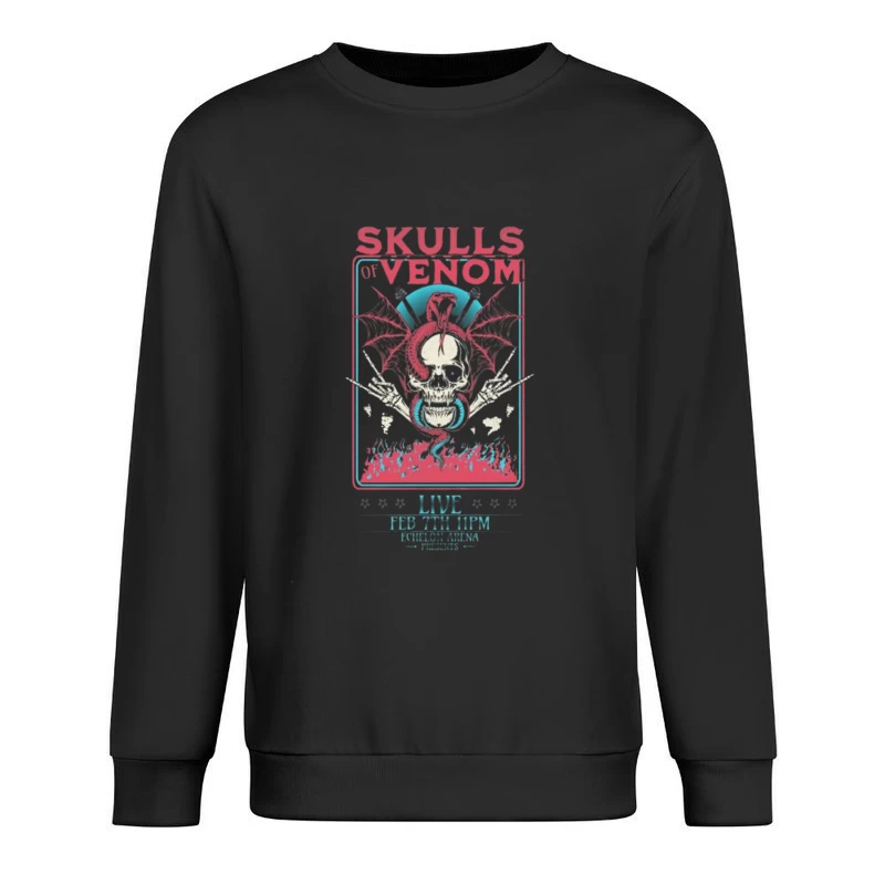 Gothic Skulls of Venom Concert Poster with Spiderwebs and Flames Male Pullover Sweatshirt