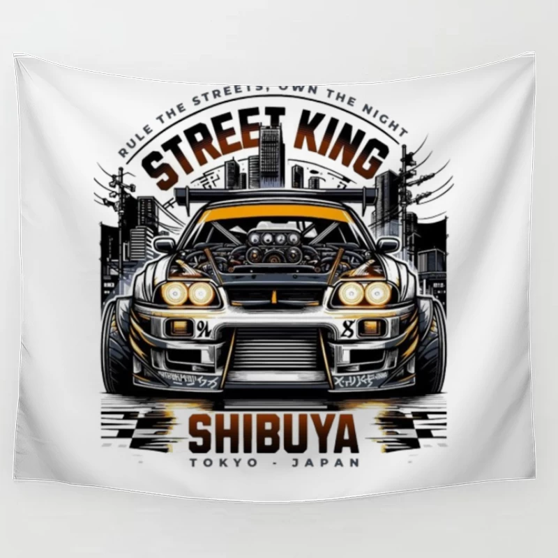 Street King: Modified Toyota Supra in Shibuya Night Scene Tapestry