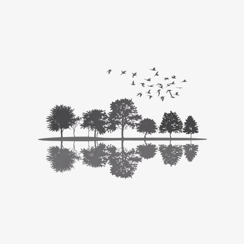 Serene Silhouette: Trees and Birds Reflected in Still Waters Female Pullover Sweatshirt