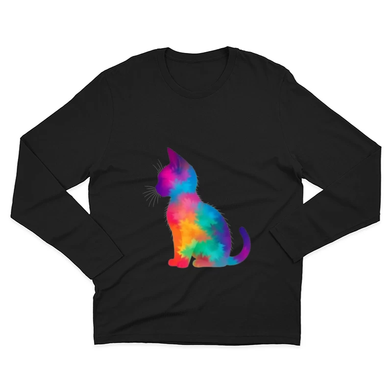 Rainbow Tie-Dye Cat Silhouette Art Male Long Sleeve T-Shirt