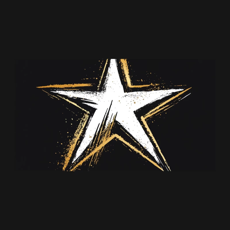 Grunge Gold and White Star on Black Background Desk Mat