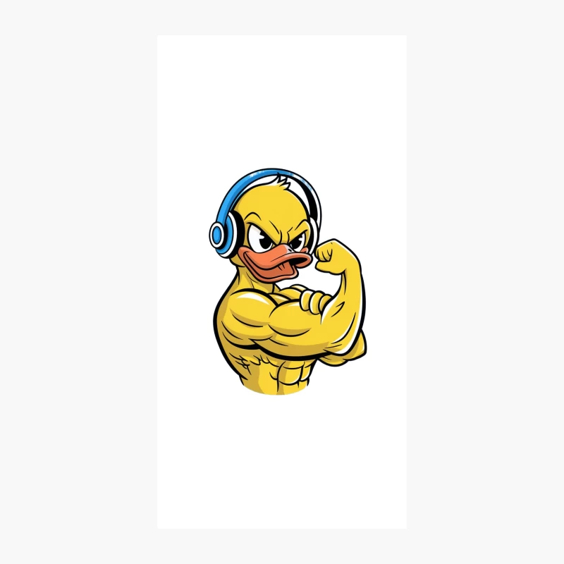 Muscular Cartoon Duck with Headphones Flexing iPhone Case