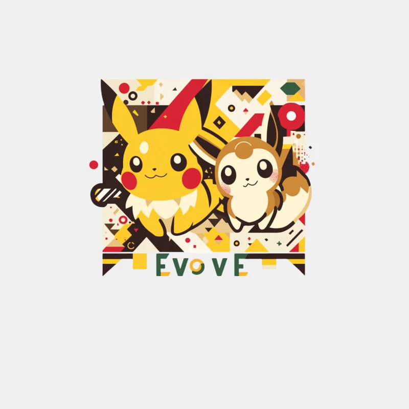 Vibrant Pokemon Characters: Pikachu and Eevee in Geometric Style Male Tank Top