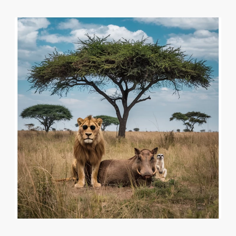 Unlikely Trio: Lion, Warthog, and Meerkat in African Savanna Throw Pillow