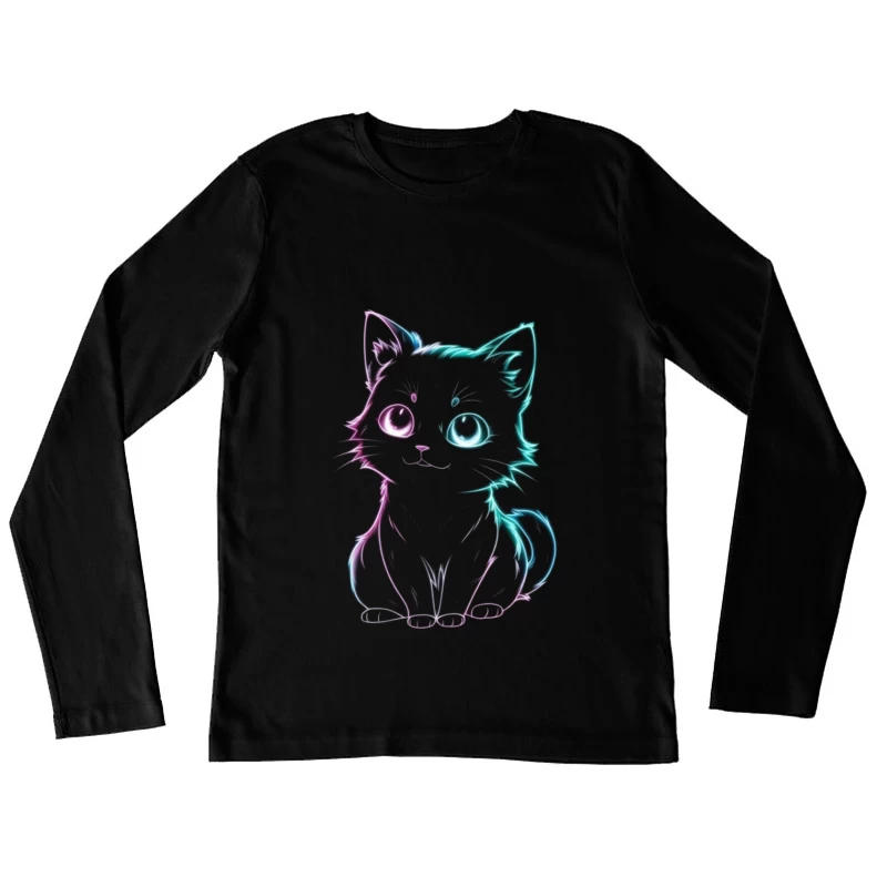 Neon Glow Cute Cat Illustration Female Long Sleeve T-Shirt