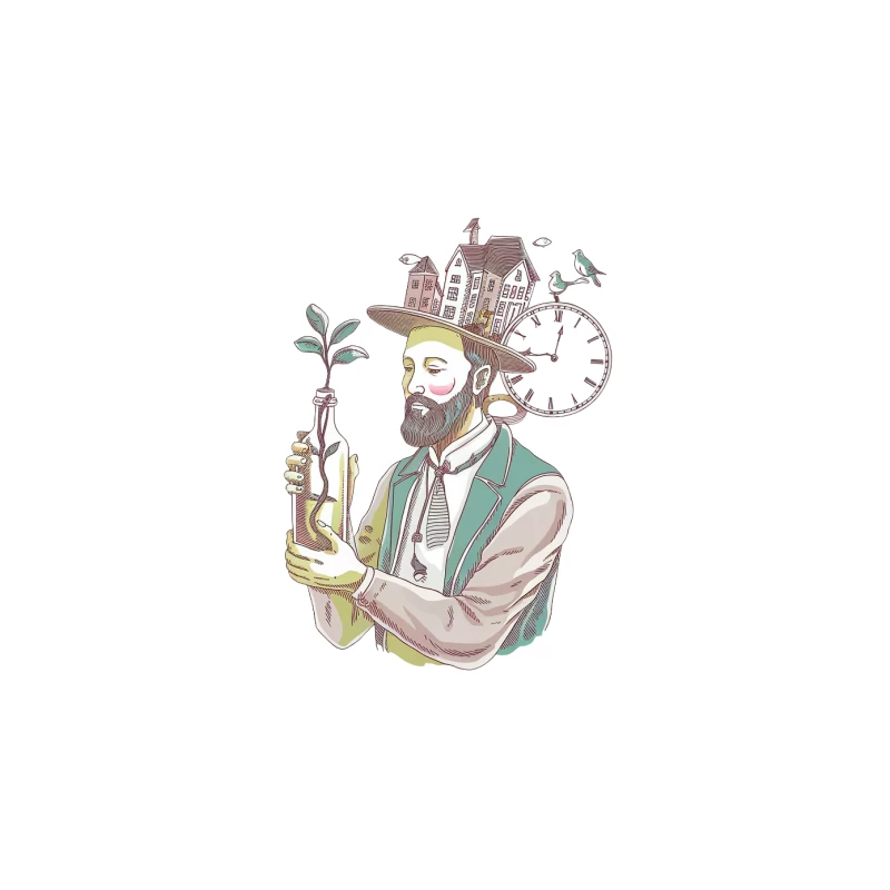 Whimsical Surreal Portrait of Saxophonist with Cityscape Hat Tapestry