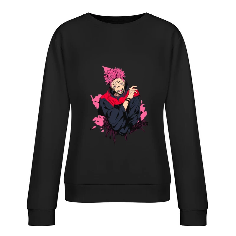 Anime-Charakter mit pinken Haaren und schwarzem Outfit Damen Pullover Sweatshirt