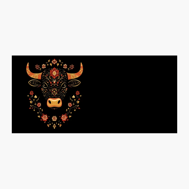 Ornate Floral Bull Head: Stylized Chinese Zodiac Art Coffee Mug