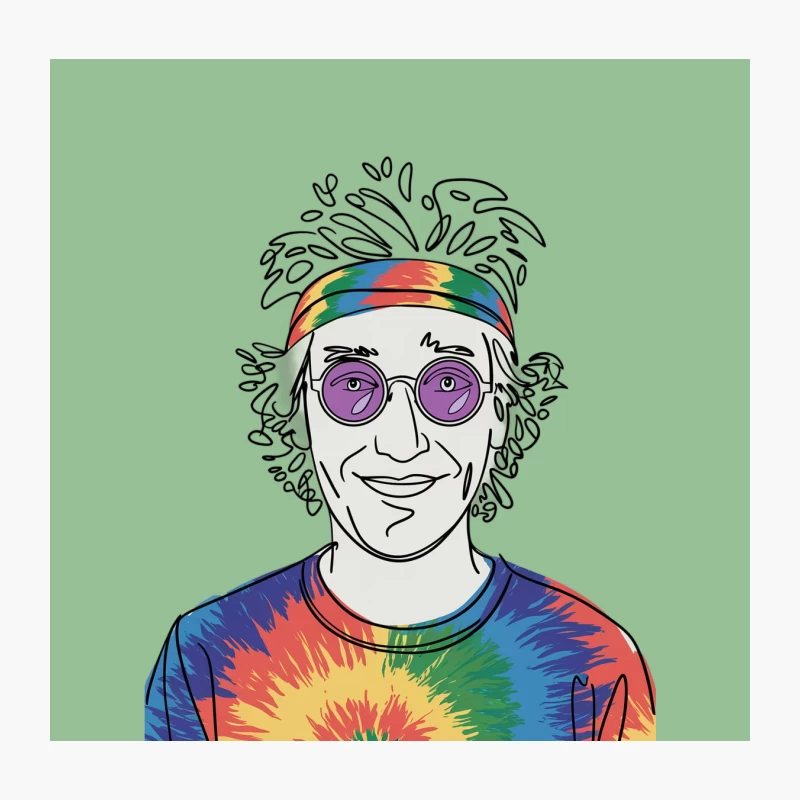 Hippie Style Portrait with Tie-Dye and Rainbow Accessories Throw Pillow