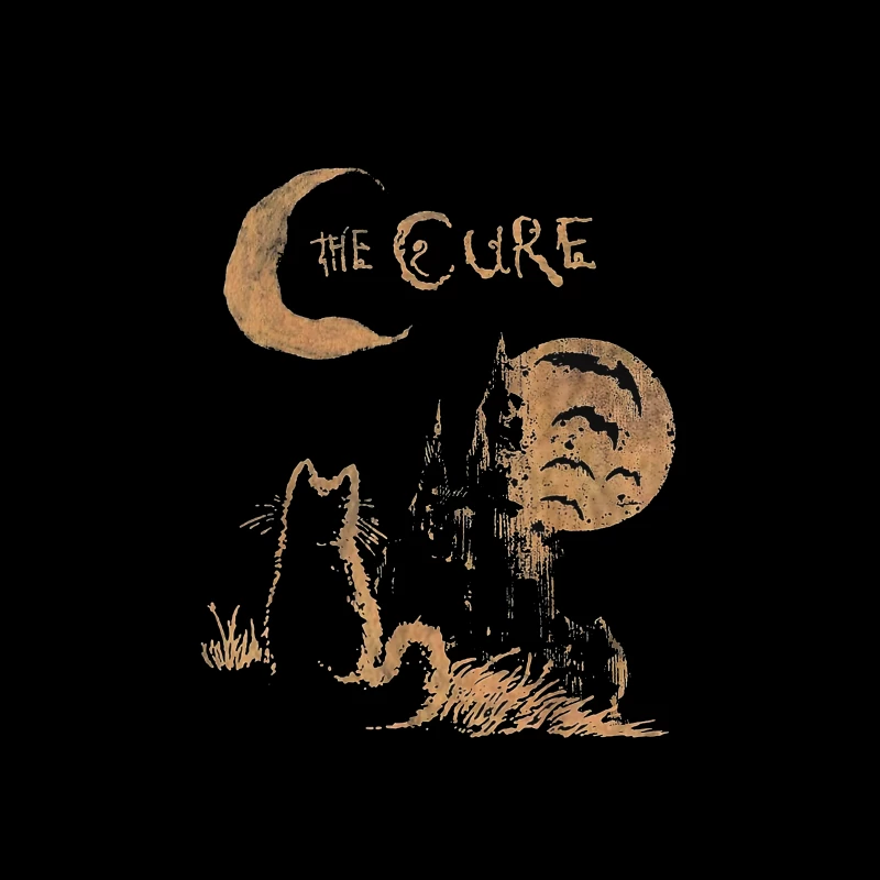 The Cure Gothic Band Logo with Moonlit Ghost Tapestry