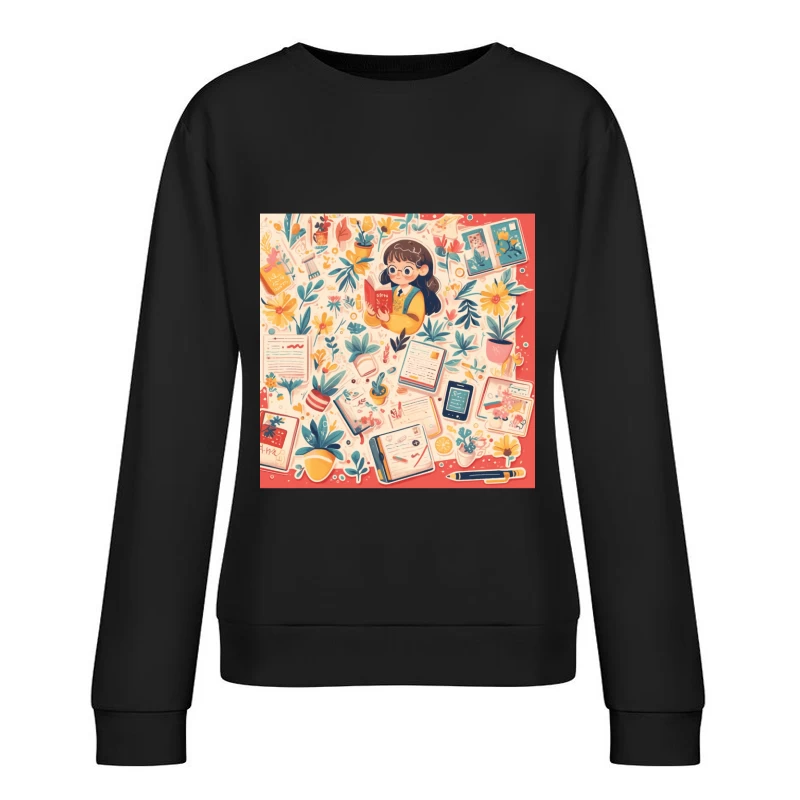 Cozy Reading Corner: A Whimsical Study Illustration Female Pullover Sweatshirt