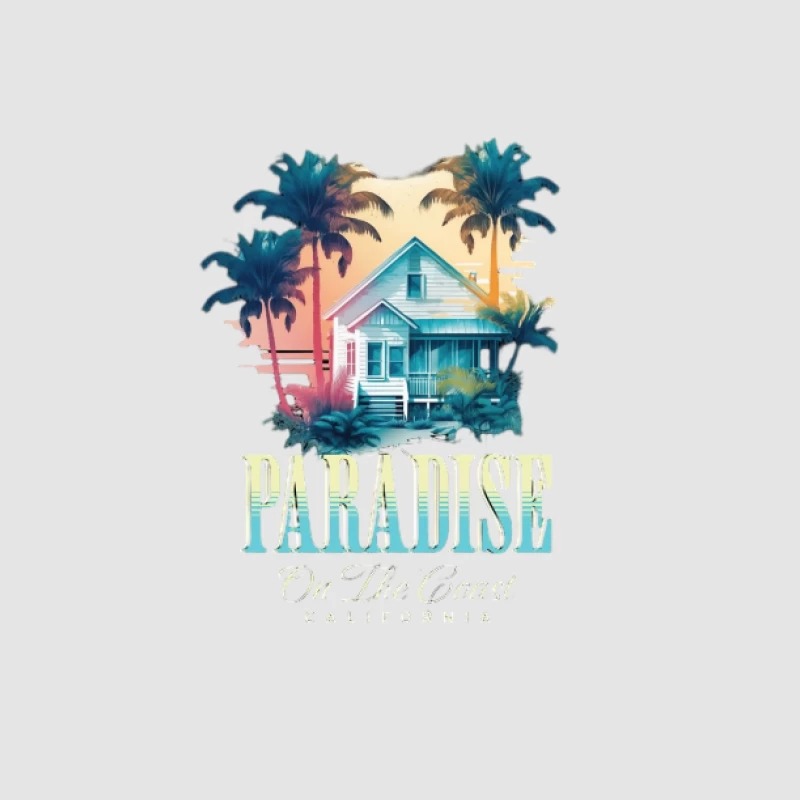 Paradise an der Küste mit Palmen und Haus Herren Pullover Hoodie