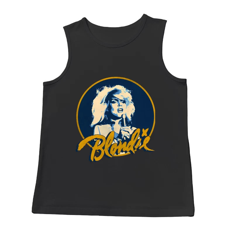 Vintage Blondie Band Logo with Blue and Gold Design Male Tank Top