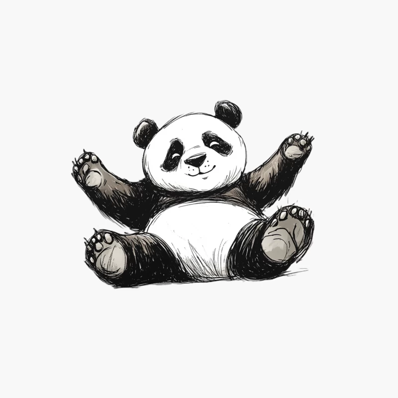 Cute Cartoon Panda Sketch Drawing Cotton Tote Bag