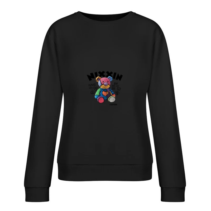 Bunter Patchwork-Teddybär Damen Pullover Sweatshirt