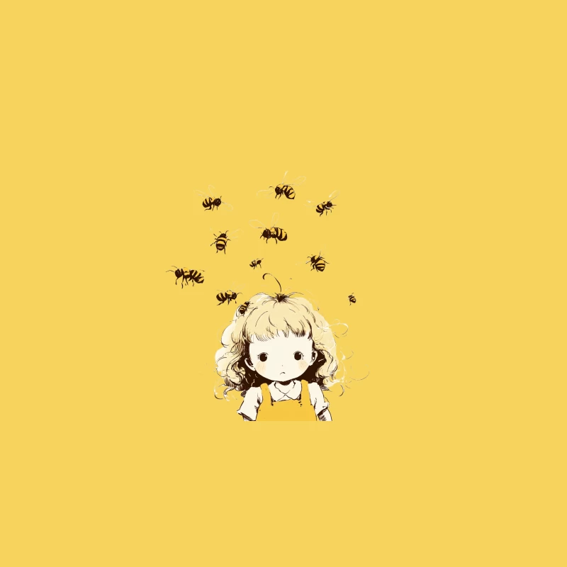 Cute Anime Girl Surrounded by Buzzing Bees Bucket Hat