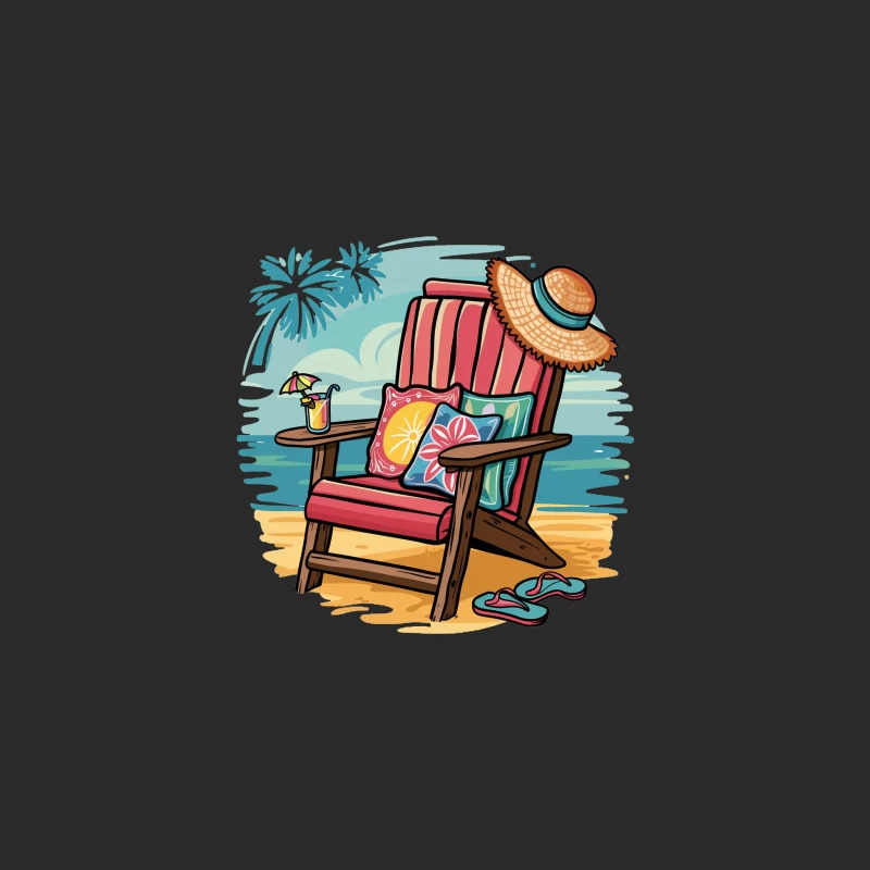 Relaxing Beach Scene with Chair and Accessories Baseball Cap
