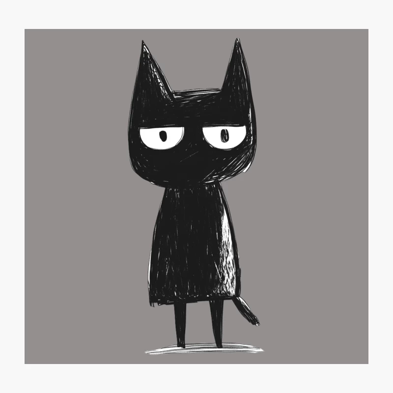 Simple Sketch of a Grumpy Black Cat Cartoon Character Throw Pillow