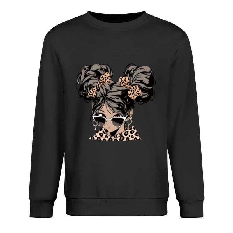Modische Anime-Figur mit Leopardenmuster-Accessoires Herren Pullover Sweatshirt