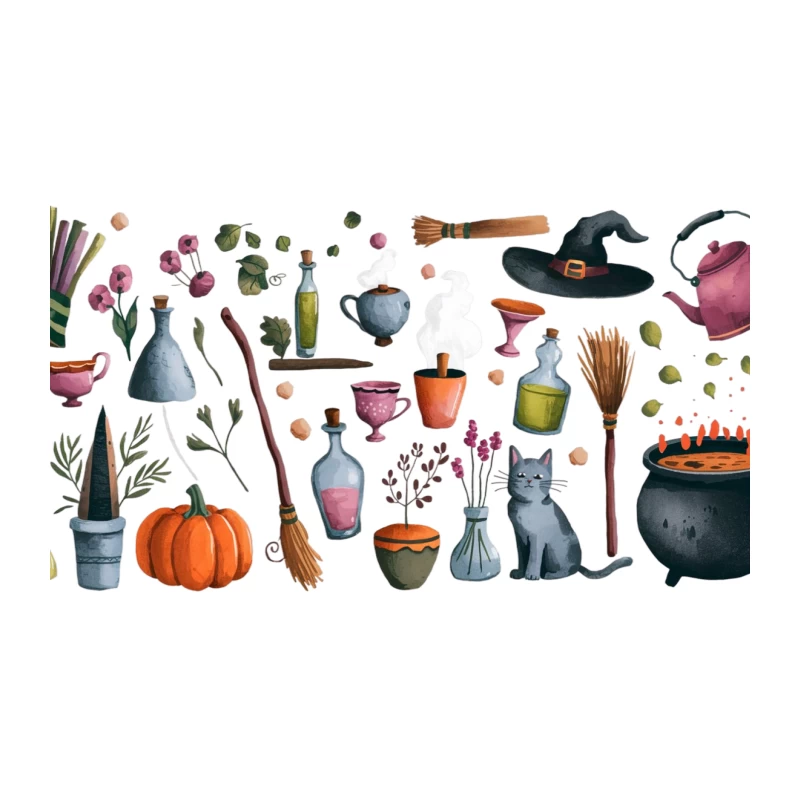 Magical Halloween Witch's Brew and Potion Ingredients Tapestry