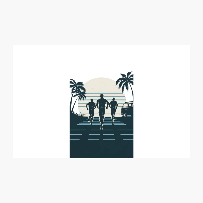 Retro Beach Run: Silhouettes at Sunset Travel Mug