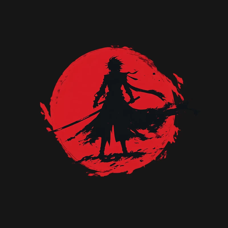 Silhouetted Samurai Warrior Against Red Sun Mouse Pad
