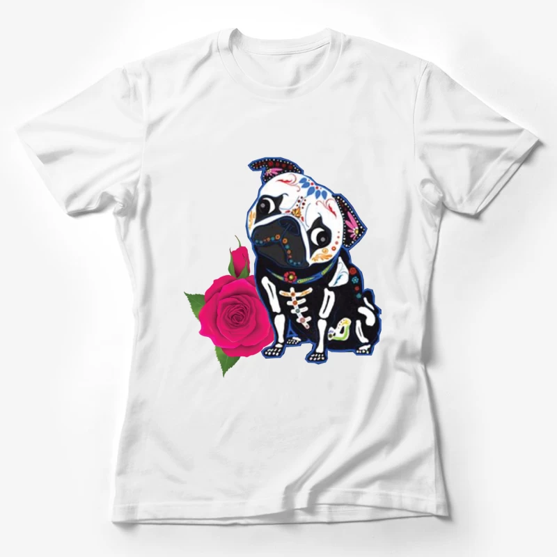 Chien de style calavera avec rose Femme T-Shirt