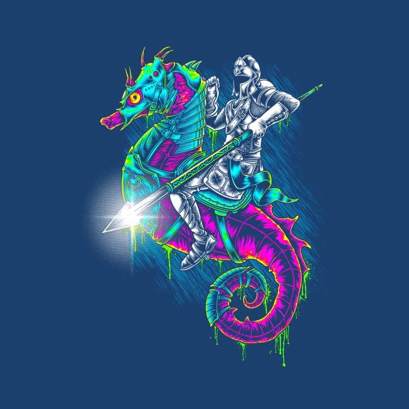 Knight Riding a Colorful Seahorse Male Pullover Hoodie
