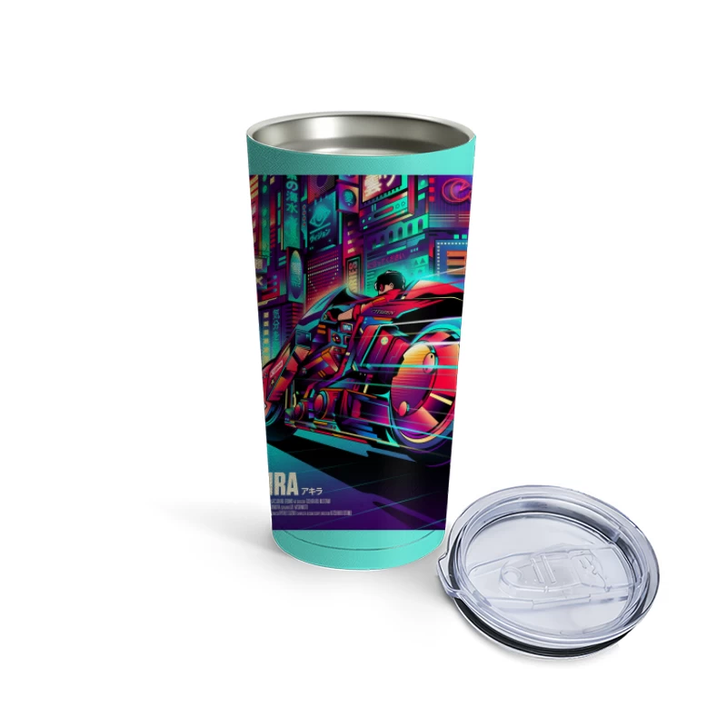 Cyberpunk Akira Motorcycle in Neon City Travel Mug