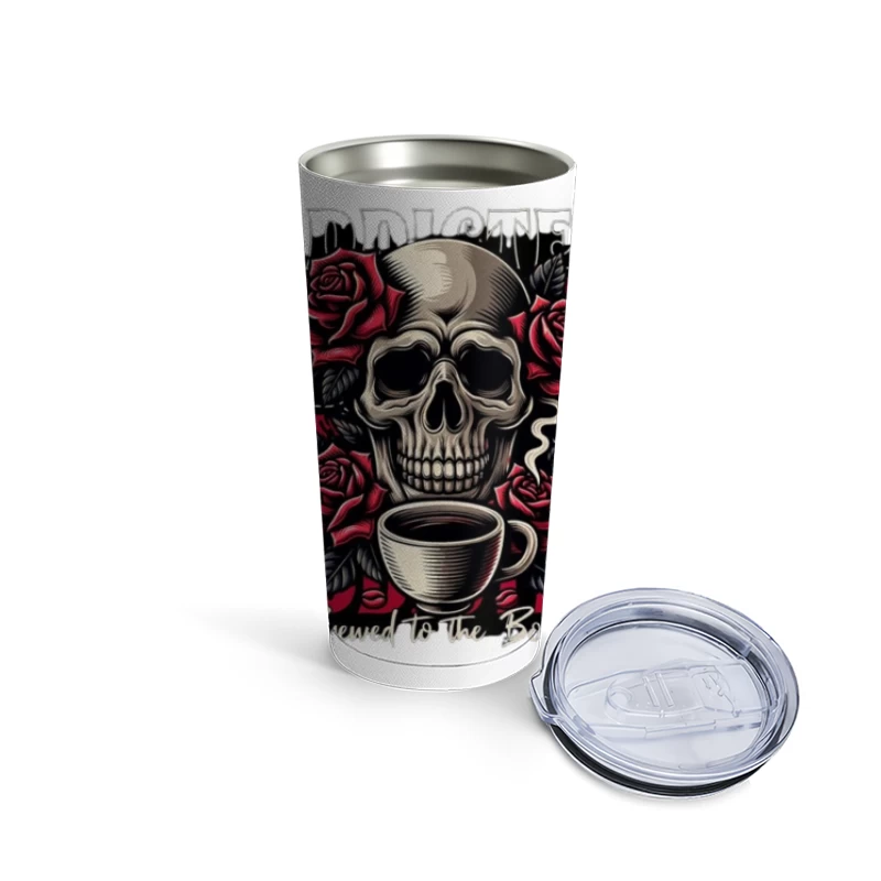 Gothic Skull with Roses and Coffee - "Brewed to the Bone" Travel Mug